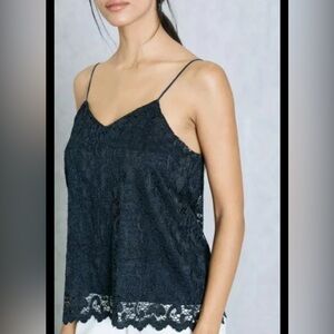 Mango navy blue Lace Detail top